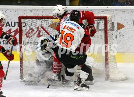 EBEL. Eishockey Bundesliga. KAC gegen	Moser Medical Graz99ers. Manuel Ganahl, (KAC), Lukas Kainz, Cristopher Nihlstorp   (Graz). Klagenfurt, am 12.2.2020.
Foto: Kuess
www.qspictures.net

---
pressefotos, pressefotografie, kuess, qs, qspictures, sport, bild, bilder, bilddatenbank