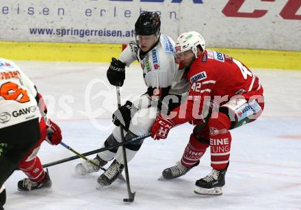 EBEL. Eishockey Bundesliga. KAC gegen	Moser Medical Graz99ers. Rok Ticar,  (KAC), Dominik Grafenthin  (Graz). Klagenfurt, am 12.2.2020.
Foto: Kuess
www.qspictures.net

---
pressefotos, pressefotografie, kuess, qs, qspictures, sport, bild, bilder, bilddatenbank
