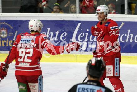 EBEL. Eishockey Bundesliga. KAC gegen	Moser Medical Graz99ers. Torjubel Adam Comrie, Clemens Unterweger (KAC). Klagenfurt, am 12.2.2020.
Foto: Kuess
www.qspictures.net

---
pressefotos, pressefotografie, kuess, qs, qspictures, sport, bild, bilder, bilddatenbank
