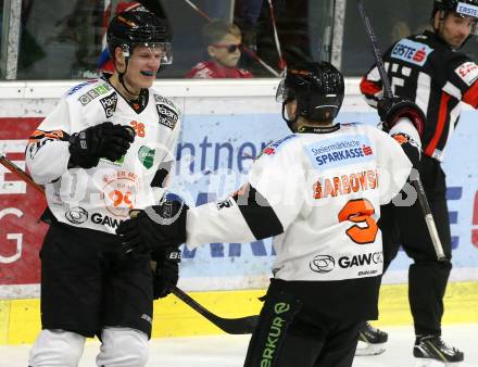 EBEL. Eishockey Bundesliga. KAC gegen	Moser Medical Graz99ers. Torjubel Dominik Grafenthin, Matt Garbowski,  (Graz). Klagenfurt, am 12.2.2020.
Foto: Kuess
www.qspictures.net

---
pressefotos, pressefotografie, kuess, qs, qspictures, sport, bild, bilder, bilddatenbank