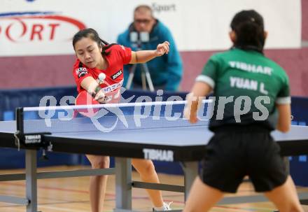Tischtennis Europacup. TTC Villacher gegen LZ Froschberg. Tin-Tin Ho (Froschberg), Liu Yuan (Villach). Villach, am 15.2.2020.
Foto: Kuess
www.qspictures.net

---
pressefotos, pressefotografie, kuess, qs, qspictures, sport, bild, bilder, bilddatenbank