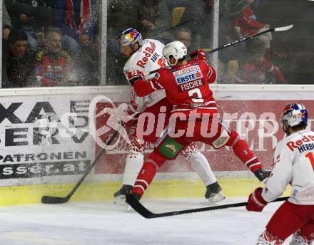 EBEL. Eishockey Bundesliga. KAC gegen	EC Red Bull Salzburg. Fischer David Joseph (KAC),  Raffl Thomas (Salzburg). Klagenfurt, am 18.2.2020.
Foto: Kuess
www.qspictures.net

---
pressefotos, pressefotografie, kuess, qs, qspictures, sport, bild, bilder, bilddatenbank