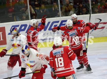 EBEL. Eishockey Bundesliga. KAC gegen	EC Red Bull Salzburg. Torjubel Ticar Rok, Kozek Andrew Jacob, Koch Thomas, Neal Matthew (KAC). Klagenfurt, am 18.2.2020.
Foto: Kuess
www.qspictures.net

---
pressefotos, pressefotografie, kuess, qs, qspictures, sport, bild, bilder, bilddatenbank