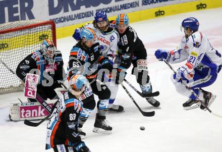 EBEL. Eishockey Bundesliga. VSV gegen EHC Liwest Black Wings Linz.   Patrick Bjorkstrand, Marko Poeyhoenen, (VSV), Steven Andrew Oleksy, Matthew Nicholas Finn, David Kickert  (Linz). Villach, am 18.2.2020.
Foto: Kuess
www.qspictures.net
---
pressefotos, pressefotografie, kuess, qs, qspictures, sport, bild, bilder, bilddatenbank