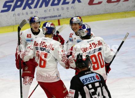 EBEL. Eishockey Bundesliga. KAC gegen	EC Red Bull Salzburg.  Varejcka Filip, Hochkofler Peter, Huber Paul,	Pallestrang Alexander (Salzburg). Klagenfurt, am 18.2.2020.
Foto: Kuess
www.qspictures.net

---
pressefotos, pressefotografie, kuess, qs, qspictures, sport, bild, bilder, bilddatenbank