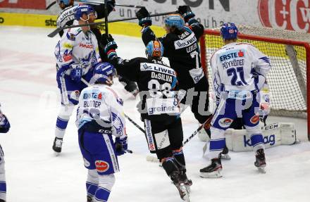 EBEL. Eishockey Bundesliga. VSV gegen EHC Liwest Black Wings Linz.   Torjubel Dan Dasilva, Brian Lebler (Linz). Villach, am 18.2.2020.
Foto: Kuess
www.qspictures.net
---
pressefotos, pressefotografie, kuess, qs, qspictures, sport, bild, bilder, bilddatenbank