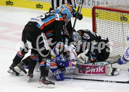EBEL. Eishockey Bundesliga. VSV gegen EHC Liwest Black Wings Linz.   Anton Karlsson, (VSV), Raphael Wolf, Alexander Cijan, Josh Roach, David Kickert  (Linz). Villach, am 18.2.2020.
Foto: Kuess
www.qspictures.net
---
pressefotos, pressefotografie, kuess, qs, qspictures, sport, bild, bilder, bilddatenbank