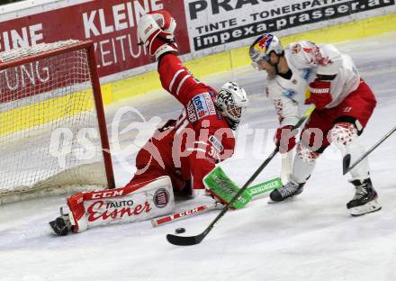 EBEL. Eishockey Bundesliga. KAC gegen	EC Red Bull Salzburg. Madlener David (KAC),  Holloway Bud (Salzburg). Klagenfurt, am 18.2.2020.
Foto: Kuess
www.qspictures.net

---
pressefotos, pressefotografie, kuess, qs, qspictures, sport, bild, bilder, bilddatenbank