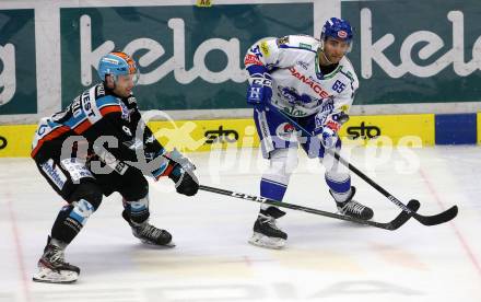 EBEL. Eishockey Bundesliga. VSV gegen EHC Liwest Black Wings Linz.   Mark Anthony Cundari,  (VSV), Rick Schofield (Linz). Villach, am 18.2.2020.
Foto: Kuess
www.qspictures.net
---
pressefotos, pressefotografie, kuess, qs, qspictures, sport, bild, bilder, bilddatenbank