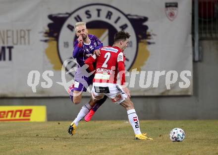 Fussball. 2. Liga. SK Austria Klagenfurt gegen SV Guntamatic Ried.  Okan Aydin, (Klagenfurt), Mario Lovre Vojkovic  (Ried). Klagenfurt, am 21.2.2020.
Foto: Kuess
www.qspictures.net
---
pressefotos, pressefotografie, kuess, qs, qspictures, sport, bild, bilder, bilddatenbank