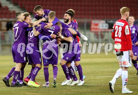 Fussball. 2. Liga. SK Austria Klagenfurt gegen SV Guntamatic Ried.  Torjubel  (Klagenfurt). Klagenfurt, am 21.2.2020.
Foto: Kuess
www.qspictures.net
---
pressefotos, pressefotografie, kuess, qs, qspictures, sport, bild, bilder, bilddatenbank