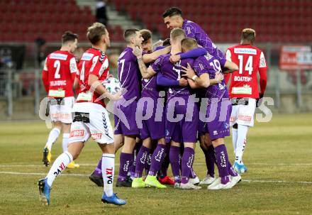 Fussball. 2. Liga. SK Austria Klagenfurt gegen SV Guntamatic Ried.  Torjubel  (Klagenfurt). Klagenfurt, am 21.2.2020.
Foto: Kuess
www.qspictures.net
---
pressefotos, pressefotografie, kuess, qs, qspictures, sport, bild, bilder, bilddatenbank