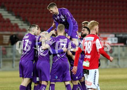 Fussball. 2. Liga. SK Austria Klagenfurt gegen SV Guntamatic Ried.  Torjubel  (Klagenfurt). Klagenfurt, am 21.2.2020.
Foto: Kuess
www.qspictures.net
---
pressefotos, pressefotografie, kuess, qs, qspictures, sport, bild, bilder, bilddatenbank