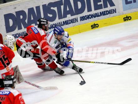 EBEL. Eishockey Bundesliga. VSV gegen HC Orli Znojmo.  Collins Chris (VSV),  Flick Robert (Znojmo). Villach, am 21.2.2020.
Foto: Kuess
www.qspictures.net
---
pressefotos, pressefotografie, kuess, qs, qspictures, sport, bild, bilder, bilddatenbank