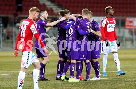 Fussball. 2. Liga. SK Austria Klagenfurt gegen SV Guntamatic Ried.  Torjubel  (Klagenfurt). Klagenfurt, am 21.2.2020.
Foto: Kuess
www.qspictures.net
---
pressefotos, pressefotografie, kuess, qs, qspictures, sport, bild, bilder, bilddatenbank