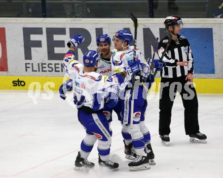 EBEL. Eishockey Bundesliga. VSV gegen HC Orli Znojmo. Torjubel Collins Chris, Karlsson Anton, Fraser Jamie, (VSV). Villach, am 21.2.2020.
Foto: Kuess
www.qspictures.net
---
pressefotos, pressefotografie, kuess, qs, qspictures, sport, bild, bilder, bilddatenbank
