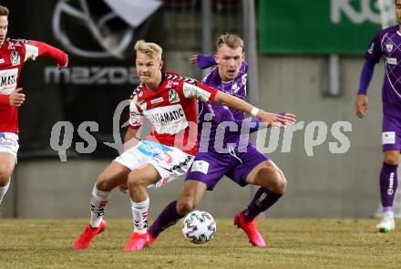 Fussball. 2. Liga. SK Austria Klagenfurt gegen SV Guntamatic Ried.  Benjamin Hadzic, (Klagenfurt), Marco Gruell  (Ried). Klagenfurt, am 21.2.2020.
Foto: Kuess
www.qspictures.net
---
pressefotos, pressefotografie, kuess, qs, qspictures, sport, bild, bilder, bilddatenbank