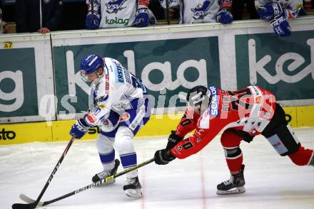 EBEL. Eishockey Bundesliga. VSV gegen HC Orli Znojmo.  Brunner Nico (VSV), Bowles Parker (Znojmo). Villach, am 21.2.2020.
Foto: Kuess
www.qspictures.net
---
pressefotos, pressefotografie, kuess, qs, qspictures, sport, bild, bilder, bilddatenbank
