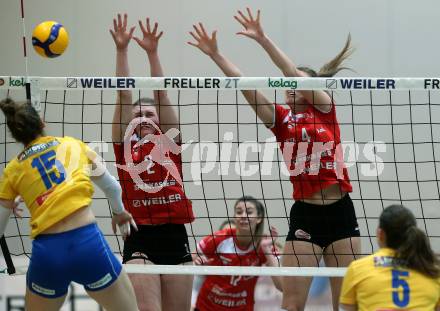 Volleyball. AVL. ATSC Kelag Wildcats Klagenfurt gegen VC Tirol. Lena Stockhammer, Jaelyn Keene (Wildcats). Klagenfurt, am 22.2.2020.
Foto: Kuess
---
pressefotos, pressefotografie, kuess, qs, qspictures, sport, bild, bilder, bilddatenbank