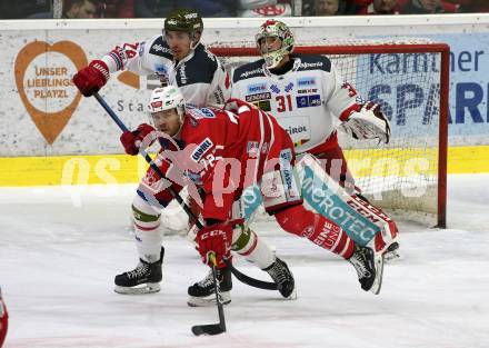 EBEL. Eishockey Bundesliga. KAC gegen	HCB Suedtirol Alperia.  Siim Liivik,  (KAC),  Patrick Wiercioch, Leland Irving (Bozen). Klagenfurt, am 27.2.2020.
Foto: Kuess
www.qspictures.net

---
pressefotos, pressefotografie, kuess, qs, qspictures, sport, bild, bilder, bilddatenbank