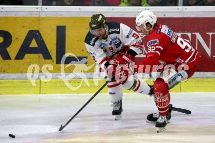 EBEL. Eishockey Bundesliga. KAC gegen	HCB Suedtirol Alperia. Clemens Unterweger,  (KAC), James Arniel   (Bozen). Klagenfurt, am 27.2.2020.
Foto: Kuess
www.qspictures.net

---
pressefotos, pressefotografie, kuess, qs, qspictures, sport, bild, bilder, bilddatenbank