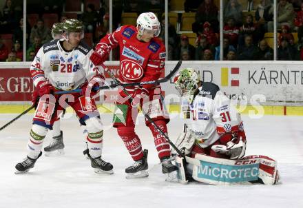 EBEL. Eishockey Bundesliga. KAC gegen	HCB Suedtirol Alperia. Manuel Geier,  (KAC), Patrick Wiercioch, Leland Irving  (Bozen). Klagenfurt, am 27.2.2020.
Foto: Kuess
www.qspictures.net

---
pressefotos, pressefotografie, kuess, qs, qspictures, sport, bild, bilder, bilddatenbank