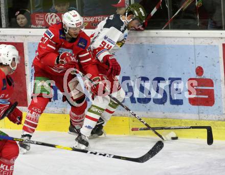 EBEL. Eishockey Bundesliga. KAC gegen	HCB Suedtirol Alperia. Manuel Ganahl,  (KAC), Daniel Frank  (Bozen). Klagenfurt, am 27.2.2020.
Foto: Kuess
www.qspictures.net

---
pressefotos, pressefotografie, kuess, qs, qspictures, sport, bild, bilder, bilddatenbank