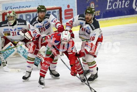 EBEL. Eishockey Bundesliga. KAC gegen	HCB Suedtirol Alperia. Rok Ticar,  (KAC),  Timothy Daly, Domenico Alberga, Leland Irving (Bozen). Klagenfurt, am 27.2.2020.
Foto: Kuess
www.qspictures.net

---
pressefotos, pressefotografie, kuess, qs, qspictures, sport, bild, bilder, bilddatenbank
