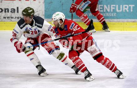 EBEL. Eishockey Bundesliga. KAC gegen	HCB Suedtirol Alperia. Rok Ticar,  (KAC), Patrick Wiercioch (Bozen). Klagenfurt, am 27.2.2020.
Foto: Kuess
www.qspictures.net

---
pressefotos, pressefotografie, kuess, qs, qspictures, sport, bild, bilder, bilddatenbank