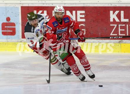 EBEL. Eishockey Bundesliga. KAC gegen	HCB Suedtirol Alperia. Thomas Koch,  (KAC),  James Arniel (Bozen). Klagenfurt, am 27.2.2020.
Foto: Kuess
www.qspictures.net

---
pressefotos, pressefotografie, kuess, qs, qspictures, sport, bild, bilder, bilddatenbank