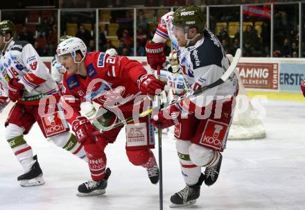 EBEL. Eishockey Bundesliga. KAC gegen	HCB Suedtirol Alperia. Manuel Geier,  (KAC),  Dennis Robertson (Bozen). Klagenfurt, am 27.2.2020.
Foto: Kuess
www.qspictures.net

---
pressefotos, pressefotografie, kuess, qs, qspictures, sport, bild, bilder, bilddatenbank