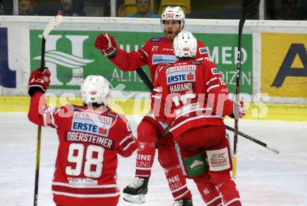 EBEL. Eishockey Bundesliga. KAC gegen	HCB Suedtirol Alperia. Torjubel Thomas Hundertpfund, Patrick Harand, Daniel Obersteiner (KAC). Klagenfurt, am 27.2.2020.
Foto: Kuess
www.qspictures.net

---
pressefotos, pressefotografie, kuess, qs, qspictures, sport, bild, bilder, bilddatenbank