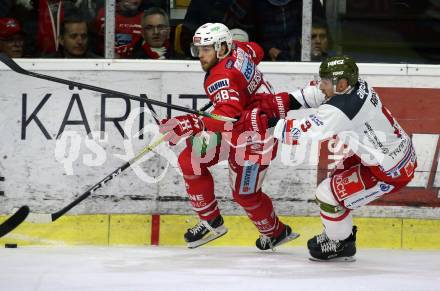 EBEL. Eishockey Bundesliga. KAC gegen	HCB Suedtirol Alperia. Daniel Obersteiner,  (KAC),  James Arniel (Bozen). Klagenfurt, am 27.2.2020.
Foto: Kuess
www.qspictures.net

---
pressefotos, pressefotografie, kuess, qs, qspictures, sport, bild, bilder, bilddatenbank