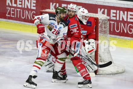 EBEL. Eishockey Bundesliga. KAC gegen	HCB Suedtirol Alperia. Daniel Obersteiner, Jhonas Enroth, (KAC), Angelo Miceli   (Bozen). Klagenfurt, am 27.2.2020.
Foto: Kuess
www.qspictures.net

---
pressefotos, pressefotografie, kuess, qs, qspictures, sport, bild, bilder, bilddatenbank