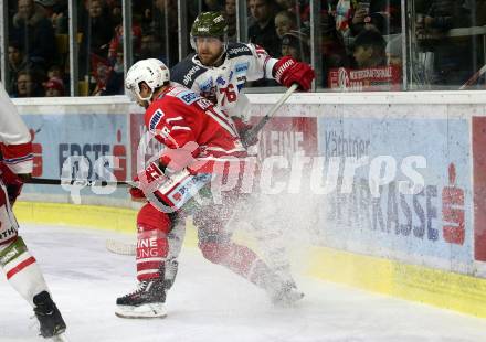EBEL. Eishockey Bundesliga. KAC gegen	HCB Suedtirol Alperia. Thomas Koch,  (KAC), Timothy Daly  (Bozen). Klagenfurt, am 27.2.2020.
Foto: Kuess
www.qspictures.net

---
pressefotos, pressefotografie, kuess, qs, qspictures, sport, bild, bilder, bilddatenbank