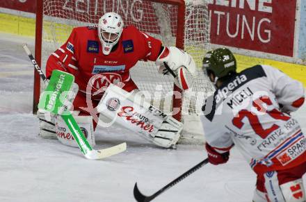 EBEL. Eishockey Bundesliga. KAC gegen	HCB Suedtirol Alperia. Jhonas Enroth, (KAC), Angelo Miceli   (Bozen). Klagenfurt, am 27.2.2020.
Foto: Kuess
www.qspictures.net

---
pressefotos, pressefotografie, kuess, qs, qspictures, sport, bild, bilder, bilddatenbank