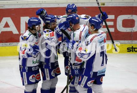 EBEL. Eishockey Bundesliga. VSV gegen 	HC TWK Innsbruck.  Torjubel Martin Urbanek, Christof Wappis, Adis Alagic, Markus Schlacher, Felix Maxa (VSV). Villach, am 29.2.2020.
Foto: Kuess
www.qspictures.net
---
pressefotos, pressefotografie, kuess, qs, qspictures, sport, bild, bilder, bilddatenbank
