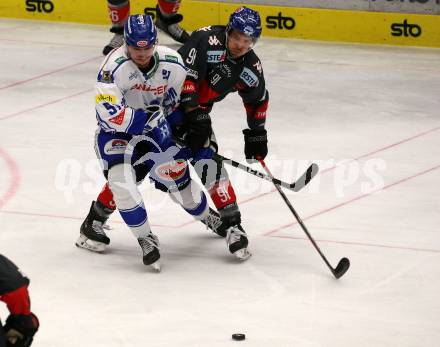 EBEL. Eishockey Bundesliga. VSV gegen 	HC TWK Innsbruck.  Adis Alagic,  (VSV), Caleb Herbert (Innsbruck). Villach, am 29.2.2020.
Foto: Kuess
www.qspictures.net
---
pressefotos, pressefotografie, kuess, qs, qspictures, sport, bild, bilder, bilddatenbank