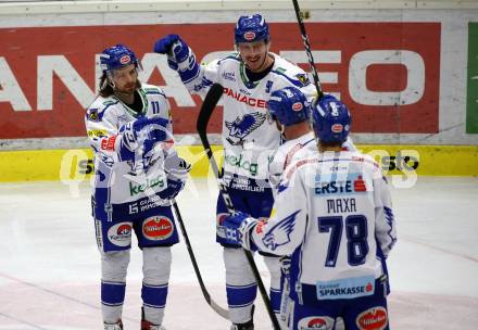 EBEL. Eishockey Bundesliga. VSV gegen 	HC TWK Innsbruck. Torjubel Christof Wappis, Adis Alagic, Markus Schlacher, Felix Maxa  (VSV). Villach, am 29.2.2020.
Foto: Kuess
www.qspictures.net
---
pressefotos, pressefotografie, kuess, qs, qspictures, sport, bild, bilder, bilddatenbank