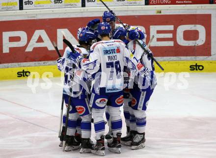 EBEL. Eishockey Bundesliga. VSV gegen 	HC TWK Innsbruck.  Torjubel Martin Urbanek, Christof Wappis, Adis Alagic, Markus Schlacher, Felix Maxa (VSV). Villach, am 29.2.2020.
Foto: Kuess
www.qspictures.net
---
pressefotos, pressefotografie, kuess, qs, qspictures, sport, bild, bilder, bilddatenbank