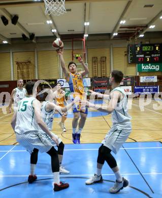 Basketball Zweite Liga 2019/2020. Play Down 2. Runde. KOS Celovec gegen   BBU Salzburg. Rijad Dzigal, Tim Huber, Lovro Fizuleto (KOS Celovec), Kazuhiko Yokoyama (Salzburg). Klagenfurt, am 1.3.2020.
Foto: Kuess
www.qspictures.net

---
pressefotos, pressefotografie, kuess, qs, qspictures, sport, bild, bilder, bilddatenbank
