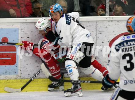 EBEL. Eishockey Bundesliga. KAC gegen	EHC Liwest Black Wings Linz. Manuell Geier,  (KAC), Moritz Matzka  (Linz). Klagenfurt, am 4.3.2020.
Foto: Kuess
www.qspictures.net

---
pressefotos, pressefotografie, kuess, qs, qspictures, sport, bild, bilder, bilddatenbank