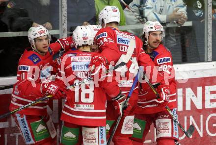 EBEL. Eishockey Bundesliga. KAC gegen	EHC Liwest Black Wings Linz. Torjubel Lukas Haudum, Matthew Neal, Adam Comrie, Thomas Koch, Martin Schumnig (KAC). Klagenfurt, am 4.3.2020.
Foto: Kuess
www.qspictures.net

---
pressefotos, pressefotografie, kuess, qs, qspictures, sport, bild, bilder, bilddatenbank