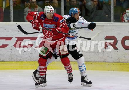 EBEL. Eishockey Bundesliga. KAC gegen	EHC Liwest Black Wings Linz. Manuel Ganahl,  (KAC), Steven Andrew Oleksy  (Linz). Klagenfurt, am 4.3.2020.
Foto: Kuess
www.qspictures.net

---
pressefotos, pressefotografie, kuess, qs, qspictures, sport, bild, bilder, bilddatenbank