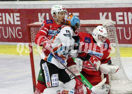 EBEL. Eishockey Bundesliga. KAC gegen	EHC Liwest Black Wings Linz. Clemens Unterweger, jhonas Enroth,  (KAC), Alexander Cijan  (Linz). Klagenfurt, am 4.3.2020.
Foto: Kuess
www.qspictures.net

---
pressefotos, pressefotografie, kuess, qs, qspictures, sport, bild, bilder, bilddatenbank