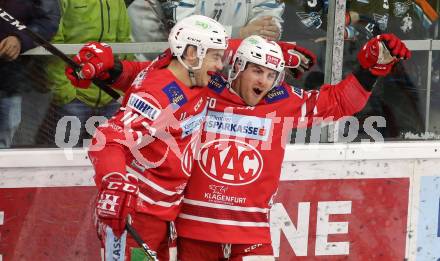 EBEL. Eishockey Bundesliga. KAC gegen	EHC Liwest Black Wings Linz. Torjubel Lukas Haudum, Matthew Neal (KAC). Klagenfurt, am 4.3.2020.
Foto: Kuess
www.qspictures.net

---
pressefotos, pressefotografie, kuess, qs, qspictures, sport, bild, bilder, bilddatenbank