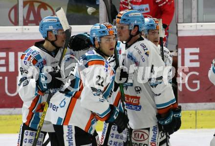 EBEL. Eishockey Bundesliga. KAC gegen	EHC Liwest Black Wings Linz. Torjubel  (Linz). Klagenfurt, am 4.3.2020.
Foto: Kuess
www.qspictures.net

---
pressefotos, pressefotografie, kuess, qs, qspictures, sport, bild, bilder, bilddatenbank