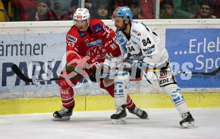 EBEL. Eishockey Bundesliga. KAC gegen	EHC Liwest Black Wings Linz. Petter Hansson,  (KAC), DRagan Umicevic  (Linz). Klagenfurt, am 4.3.2020.
Foto: Kuess
www.qspictures.net

---
pressefotos, pressefotografie, kuess, qs, qspictures, sport, bild, bilder, bilddatenbank