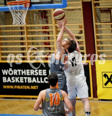 Basketball Zweite Liga 2019/2020. Play-off 2. Runde. Woerthersee Piraten gegen Fuerstenfeld Panthers. Christof Gspandl (Piraten), Alex Laurent(Fuerstenfeld). Klagenfurt, am 4.3.2020.
Foto: Kuess
www.qspictures.net

---
pressefotos, pressefotografie, kuess, qs, qspictures, sport, bild, bilder, bilddatenbank