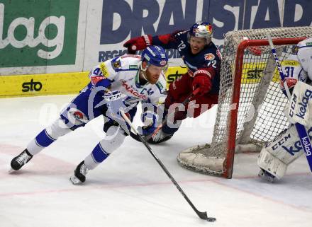 EBEL. Eishockey Bundesliga. VSV gegen EC Red Bull Salzburg.  Jamie Fraser,  (VSV), John Hughes (Salzburg). Villach, am 6.3.2020.
Foto: Kuess
www.qspictures.net
---
pressefotos, pressefotografie, kuess, qs, qspictures, sport, bild, bilder, bilddatenbank